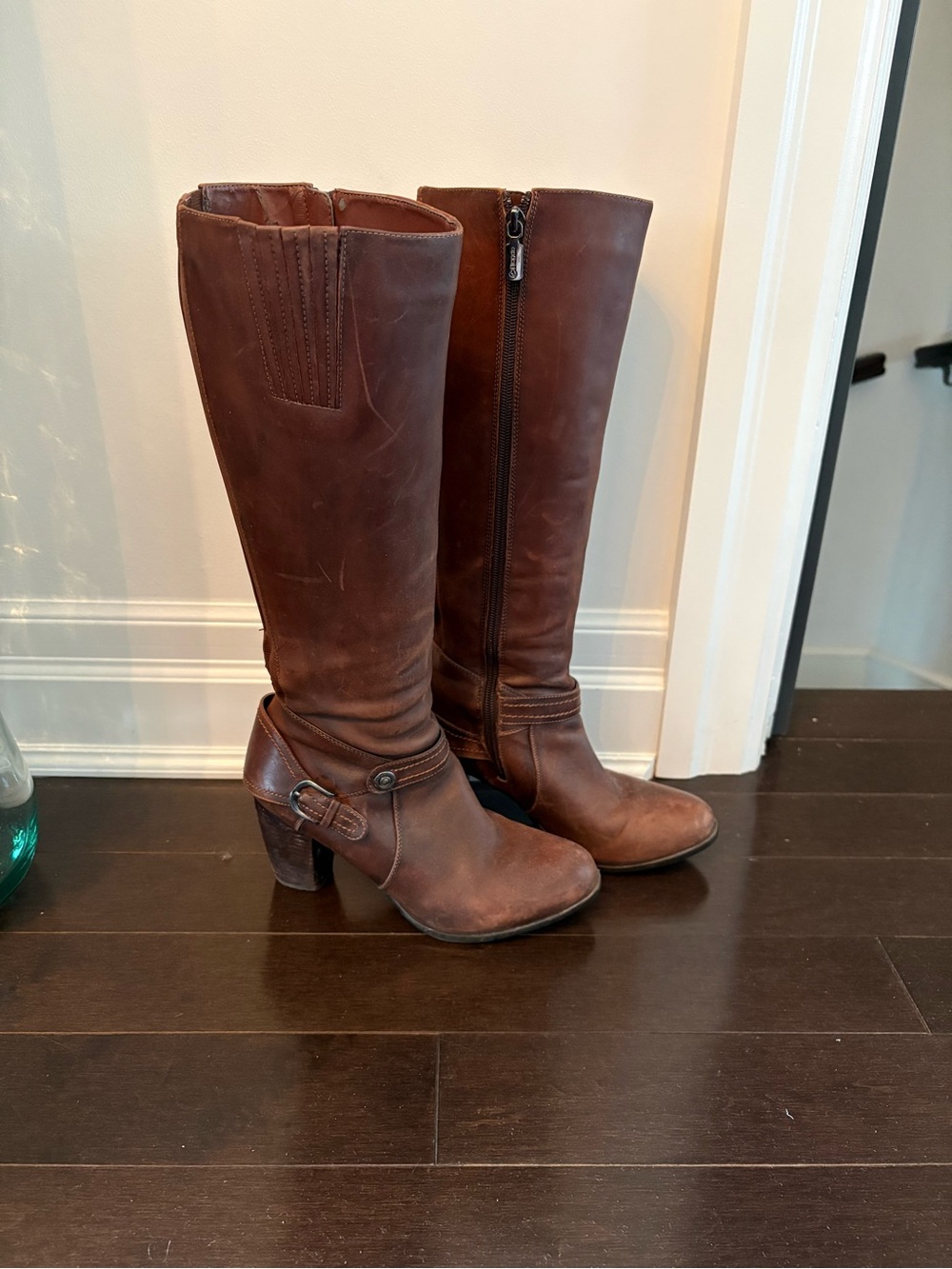 Blondo Brown Knee-High Leather Riding Boots with Buckle